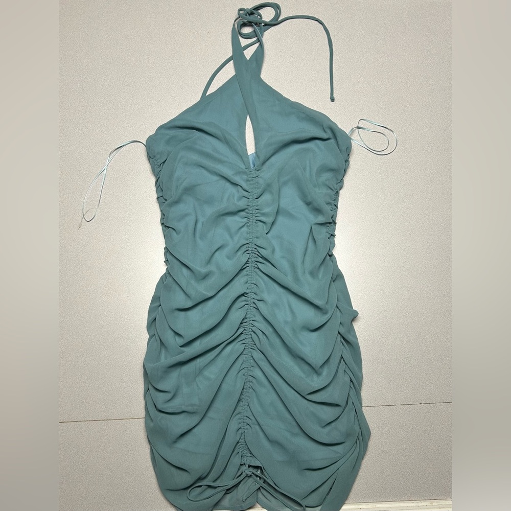 Teal Halter Mini Dress